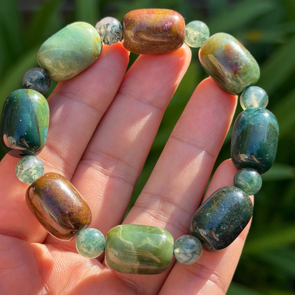 13mm stretchable‎ barrel shape ocean jasper bracelet 0377